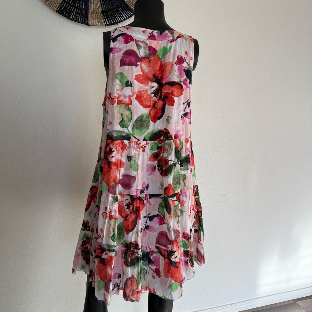 Embellished Floral Tiered Mini Dress - Pink & Green - Picture 10 of 14